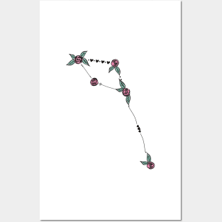 Delphinus (Dolphin) Constellation Roses and Hearts Doodle Posters and Art